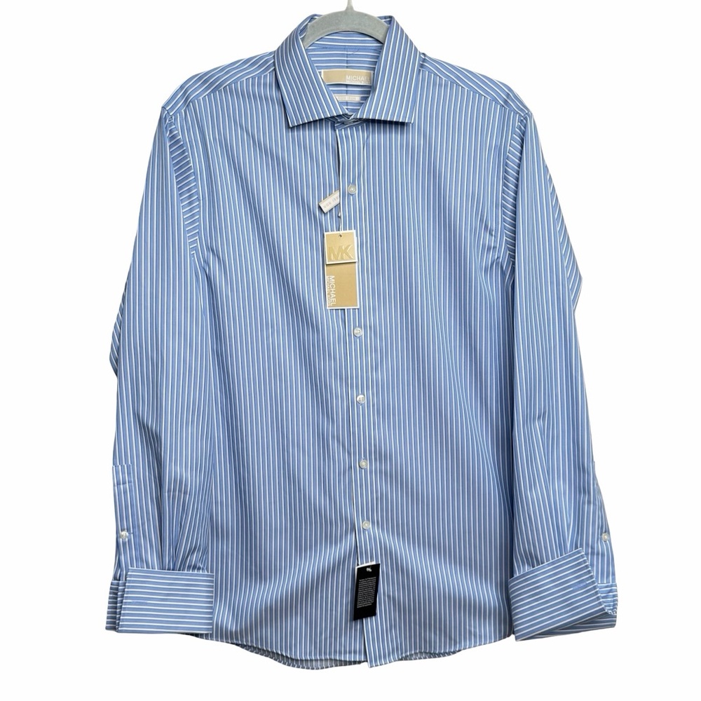 Michael Kors Mens Regular Fit Airsoft Non-Iron Dress Shirt 15.5 34/35 Blue - NWT